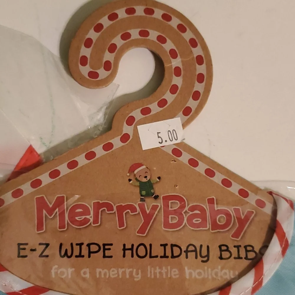 New Christmas Bib set, blue Penguin and white dear
